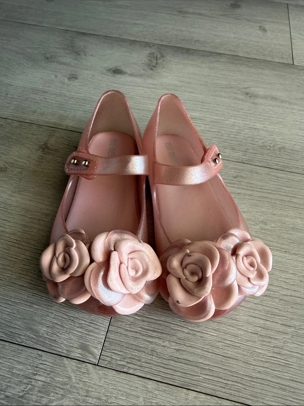Mini Melissa Pink Glitter & Blush Floral Mary Jane Set
